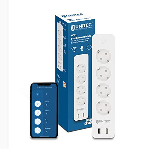 UNITEC 30798 WIFI Steckdosenleiste 4x2 | WLAN Smart Steckdosen mit Zeitschaltuhr | Energiekosten-Messung | Sprachsteuerung und APP | Mit 2 USB Ausgängen