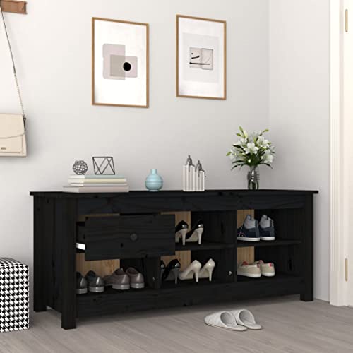 Zapatero con 1 cajón y 5 compartimentos en madera negra de pino 7