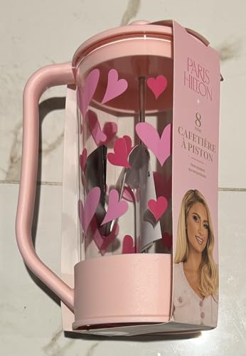 French Press Coffee Maker, 8-Cup Capacity, Pink with Heart Design
