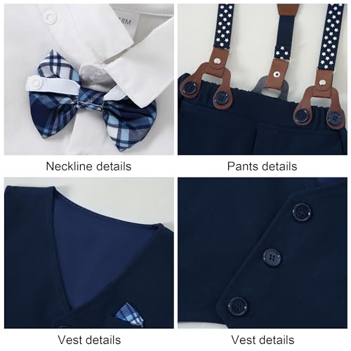 Image of YUEMION Toddler Baby Boy Clothes Suits Gentleman Dress Shirt+Bowtie+Vest+Suspender Pants Boy Formal Wedding Outfits Set 1-5T