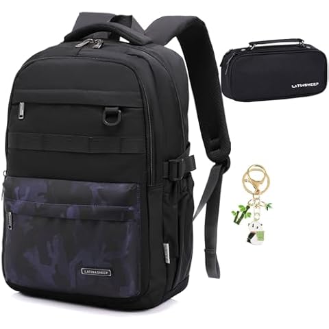 HANXIUCAO Kids Backpack for Boys, Primary School Book Bags for Teens Water Resistant Bag With Pencil Case Kids Keychains Sets (Camouflage Backpack Blue) Cover