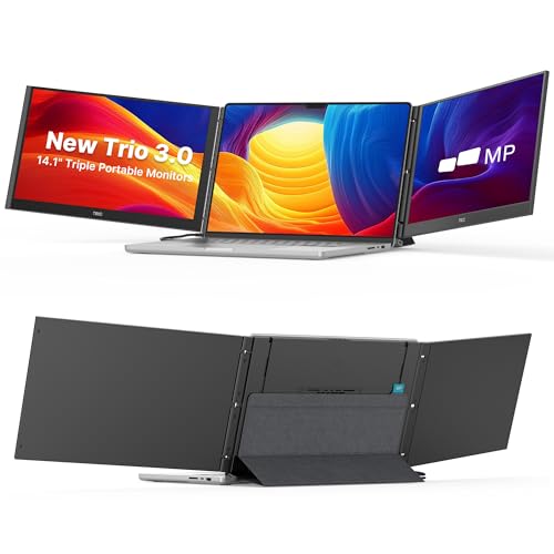 Image of New Mobile Pixels Trio 3 Triple Portable Monitor, 14.1 inch FHD 1080P Monitor with Built-in Kickstand, Expand to Triple Screens with USB-C, 65W Pass-Through Charging, Compatible with Mac & Windows