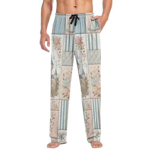 Men's Pajama Pants Elegant Checkered Castles Sleep Pajama Lounge Pant with Pockets, Elastic Waistband3