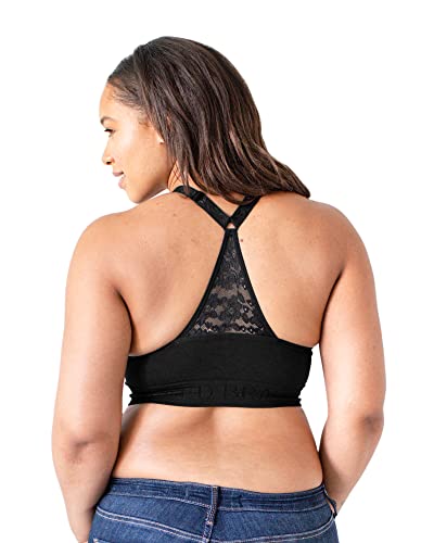 Image of Kindred Bravely Sublime Lace Back Busty Nursing Bra | Wireless Racerback Maternity Bra for F,G,H,I Cups (Black, X-Large Busty)