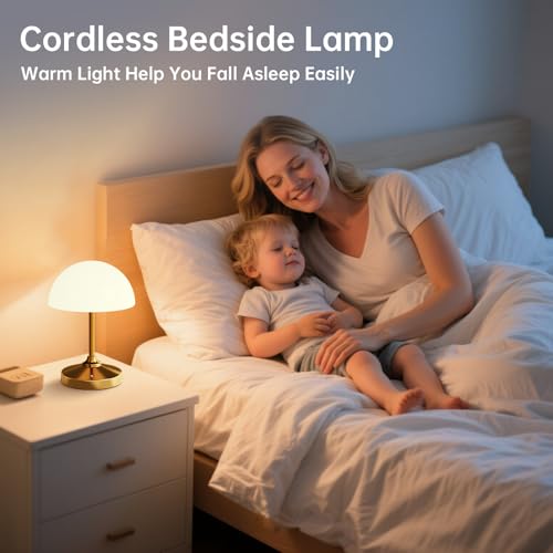 Image of Dawnwake Mushroom Lamp Cordless Lamp Table Lamp,Outdoor Waterproof Shower Lamps,5000mAh Rechargeble Battery Operated Dimmable Touch Desk Lamps,LED Night Light for Bathroom Patio Camping Outdoor(Gold)