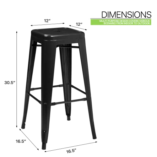 Magshion 30" Metal Bar Stools Set Of 4 Stackable Barstools Industrial High Backless Stools For Home Bar Counter Balcony Patio Dining Room, Black #TOP2