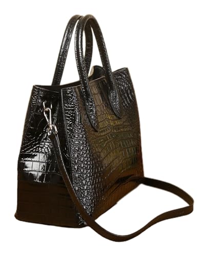 Women's Genuine Leather Handbags Stylish Crocodile Print Large Capacity Top Handle Satchel Tote Crossbody Shoulder Bag2