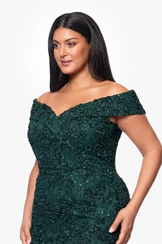 Image of Xscape Women's Plus Size Off The Shoulder Sequin & Lace Overlay Evening Gown with Sweetheart Neckline, Sheath Formal Dress, Hunter Green, 20W