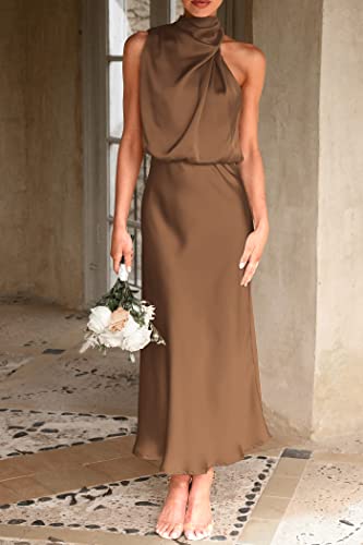 Image of PRETTYGARDEN Women's 2026 Summer Satin Dress Elegant Sleeveless Mock Neck Cocktail Party Maxi Dresses