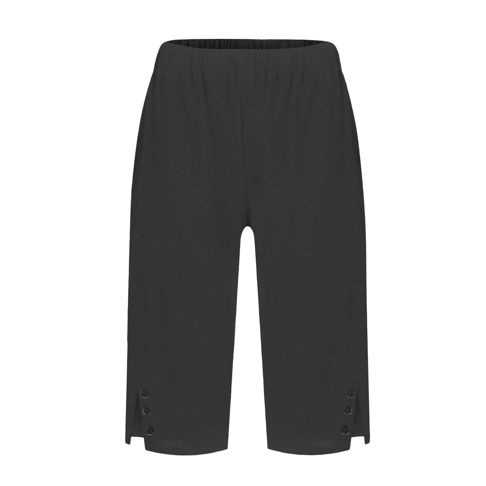 Women's Summer Linen Shorts, Lightweight Cotton High Waisted Elastic Bermuda Knee Curvy Shorts Elegant Loose Beach Shorts with Drawstring and Pockets for Sea Sport - 4