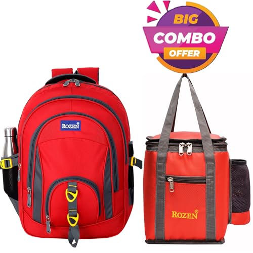 Image of ROZEN LARGE 50 LITERS COMBO SCHOOL & Lunch bag for Class 5-12 Large Multipurpose Backpack for Students, Water Resistant, Unisex Design, Stylish & Durable