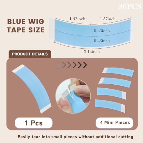 36PCS Waterproof Lace Tape for Hairpiece Wig Tape Adhesive Double-Sided Waterproof Lace Wigs Lace Tape for Wigs Toupees Hair Pieces and Hair Extension The Front Of Lace Supports Wigs Tape - Image 3