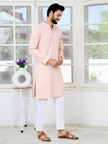 Image of See Designs Men's Full Sleeve Mandarin Collar Geometric Sequins Embroidered Thread Work Straight Long Kurta - Festive Collection