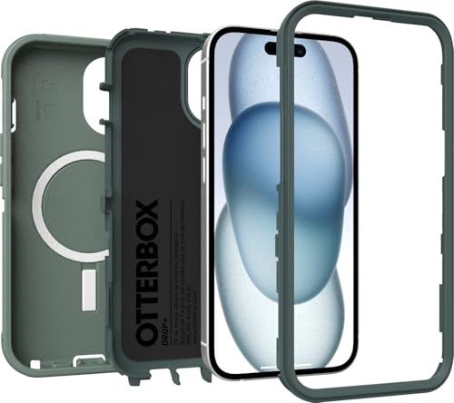 Image of OtterBox iPhone 16e, 15, 14, & 13 Defender Series - Forest Ranger Green, screenless, rugged & durable, with port protection, snaps to MagSafe