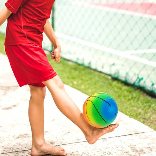 UPKOCH 5 Zoll Regenbogen Mini-Basketball FüR Kinder, Bunter PVC Spielball FüR Innen Und AußEn, FöRdert Hand-Augen-Koordination, Ideales Spielzeug FüR Kleinkinder