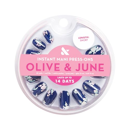 Olive & June Instant Mani Press-On Nails (Glue) | 42 Fake Nails, 21 Sizes | Non-Toxic, Long-Lasting Recycled Materials Realistic Look | Spring Flowers & Patterns | Short, Round | Micro Floral