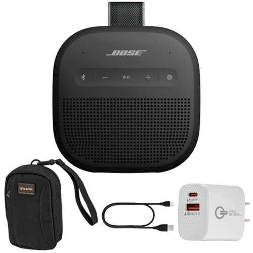 Bose New SoundLink Micro Portable Bluetooth Speaker (2nd Gen), Wireless Outdoor Speaker, Up to 12 Hours Battery Life, Waterproof and Dustproof with Travel Bag and 20W 2-Port Wall Charger (Black)