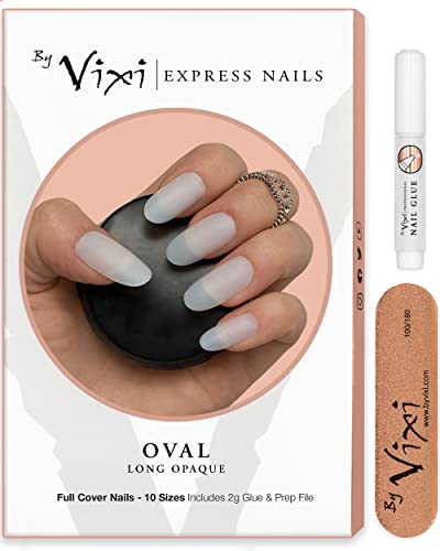 600-pièces LONGS OVALES JEU D'ONGLES. COLLE ET LIME GRATUITES, 10 tailles, faux ongles express à couverture complète opaque, salon professionnel et usage domestique - By Vixi Cover