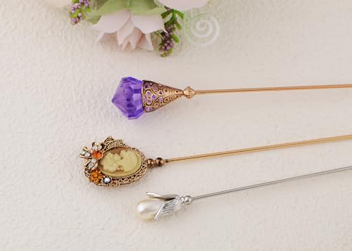 Image of Alilang Classic Vintage 3Pcs Hat Brooch Pin Set with Rhinestone and Pearl Accents for Scarves and Hats Lapel Pin Accessories