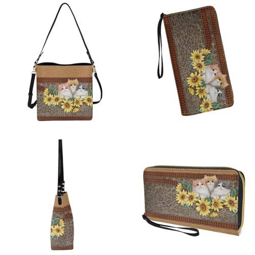Image of Bucket Crossbody Bag Set for Women Lady, Leather Purse and Wallet Set Large Bucket Bag with Wallet