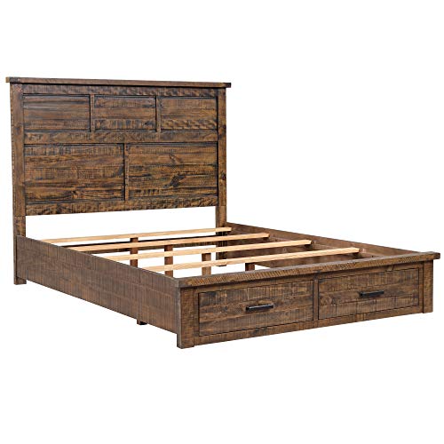 Knocbel Farmhouse Queen Bed Frame With Headboard And Storage Drawers, Reclaimed Solid Wood Platform Bed Mattress Foundation With 5 Slats Support, 600Lbs Weight Capacity (Natural) #TOP7