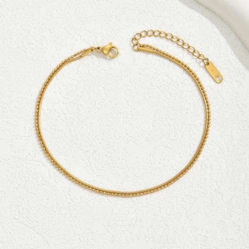 Image of Anklets for Women Dainty CZ Ankle Bracelet 18K Gold Plated Waterproof Boho Dot Star Moon Daisy Ocean Beaded Anklet Trendy Foot Jewelry
