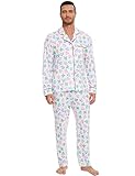ICHIHSUE Men Adult Christmas Winter Long Shirt Pajama Pants Set Sleepwear (L) White