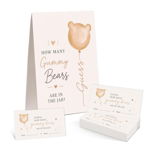 Guess How Many Bear Gummy Baby Shower Game Sign, 1 Sign & 50 Cards