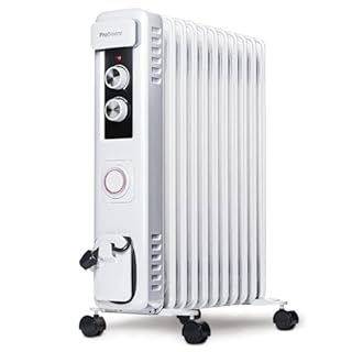 Pro Breeze Radiateur bain d'huile 2500W, 11 éléments - Radiateur électrique mobile - Chauffage avec Minuterie 24 heures intégrée, 3 niveaux de chaleur, thermostat réglable, arrêt de sécurité