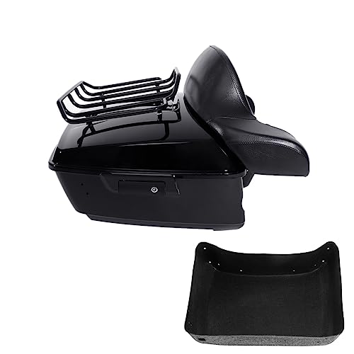 TCMT 13.7 King Motorcycle Trunk Box Black Latches Backrest Top Luggage Rack Set Fit For Harley 2014-2025 Touring CVO Road King Road Glide Street Glide Electra Glide Pack