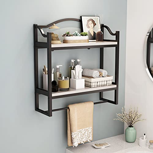 Dr.iron Industrial Bathroom Shelves Over Toilet,Wall Shelves For Bathroom Decor Towel Racks With Towel Holder,2 Tier Bathroom Shelves With Towel Bar(Black Bracket & Gray Shelves) #TOP4