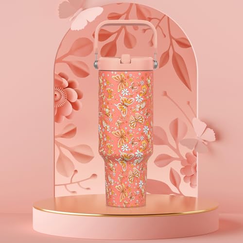 Image of 40 oz Tumbler with Handle and Straw, Vacuum Insulated Tumblers with Flip Straw and Top Handle, Reusable Insulated Cup for Home, Outdoors, Leakproof, Fits in Cup Holder, Cold for 30 Hours