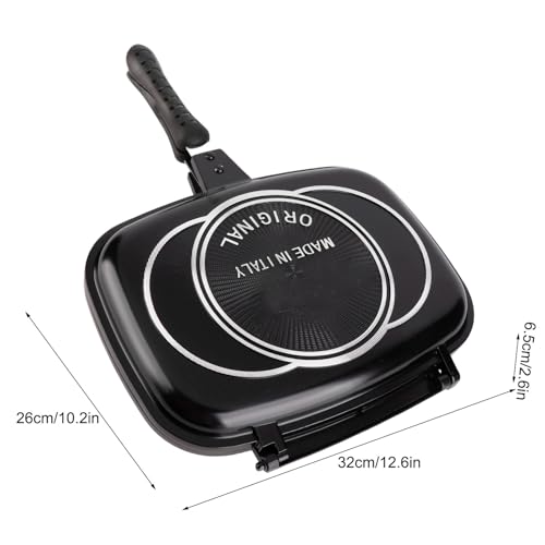 Dwustronna Patelnia, Podwójna Aluminiowa Patelnia Grillowa z powłoką nieprzywierającą Patelnia do Omletów, Odwracana Patelnia z Uchwytem Zapobiegającym Poparzeniu 12,6-calowe