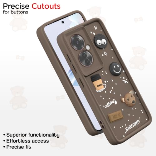 Image of Pikkme Back Cover for Oppo F25 Pro 5G | 3D Bear Silicone Cute & Fun Coffee Cartoon | Full Body Protection Bumper Case (Brown)
