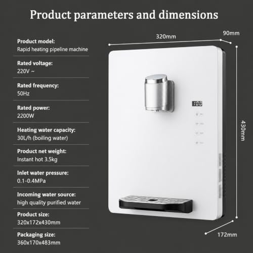 Dispensador de agua con control táctil de 2200W seguro de pared 3