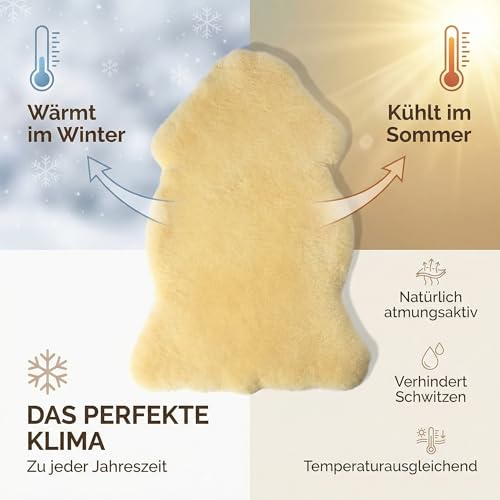 LANAMED Lammfell. Premium Qualität. Superweich, waschbar. Echtes Merino. Sehr gut für Dekoration, Bettauflage, Kinderwagen oder Buggy. Länge ca. 70 cm