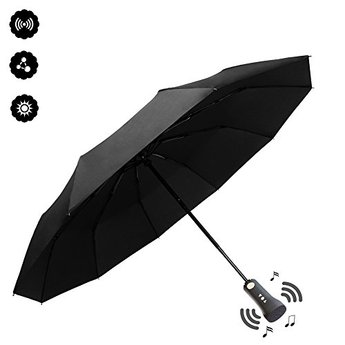 Preisvergleich Produktbild CYW Winddichter Reise-Regenschirm mit Bluetooth-Lautsprecher, automatisches Öffnen / Schließen, wasserdicht, UV-Schutz, für den Außenbereich, Farbe: Schwarz