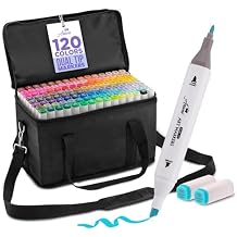 Asani Dual Tip Markers - 120 Colors, Double Sided Fine & Chisel Tip Art Markers with Travel Case, Perfect for Adult Coloring, Kids, Drawing & Calligraphy