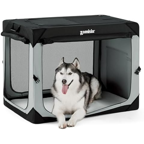 ZOMISIA Collapsible Dog Crate for Large Dogs - 42 Inch Dog Travel Crate Portable with Breathable Mesh Windows, Soft Sided Dog Kennel Foldable for Indoor and Outdoor, Grey Cover