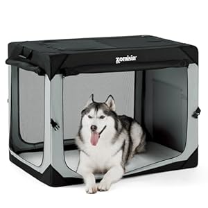 ZOMISIA Gabbia pieghevole per cani di taglia grande, 106 cm, portatile, con finestre in rete traspirante, cuccia per cani dai lati morbidi, pieghevole, per interni ed esterni, grigio