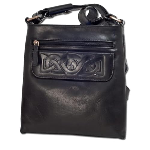Handmade 100% Genuine Leather Crossbody Travel Handbag for Women, Embossed Irish Celtic Knot, Imported, Handmade in Ireland