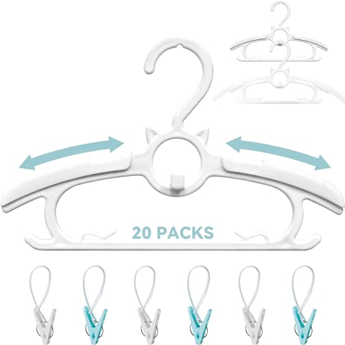 Funamily Baby Hangers For Closet 20Pcs, 11-14.6 Inch Extendable Kids Hanger Plastic, Non-Slip Toddler Pant Hangers For Infant Kid Child Newborn Clothes, Adjustable Children Coat Hanger For Girl And Boy cover