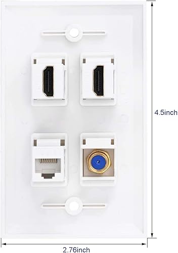 Miniatura 2 de Placa de pared HDMI coaxial Ethernet, 1 puerto Cat 6 RJ45, 1 puerto TV coaxial tipo F y 2 puertos HDMI Keystone placa de pared