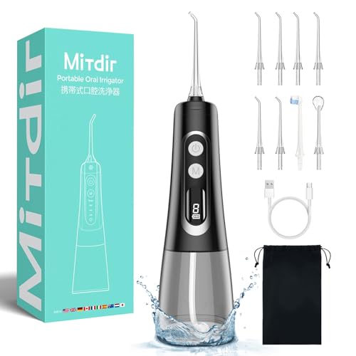 MiTdir Water Dental Flosser Inalámbrico para Dientes 9 Modos 300ML Irrigador Bucal Dental, Portátil Recargable IPX7 Impermeable Limpiador de Dientes de Agua Selecciones para Viajes en Casa