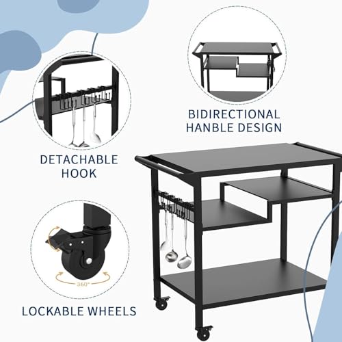 GT GETCO TECH 20 x 32 dreistufiger beweglicher Grilltisch, multifunktionaler Grilltisch für den Außenbereich, Grillwagen mit Rädern
