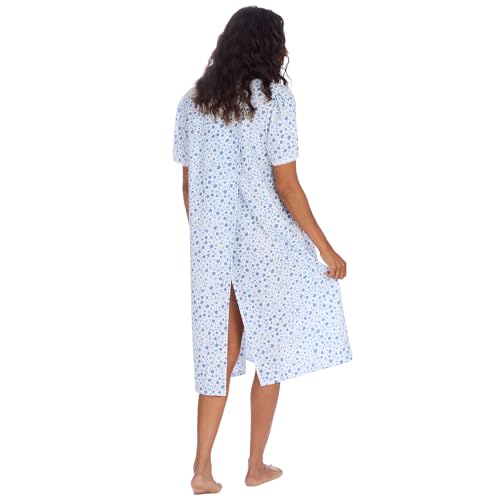 Women’S Open Back Nightie V-Neck, Lace Trim Soft Touch Fabric Incontinence Care Home (Blue, 26) - 6