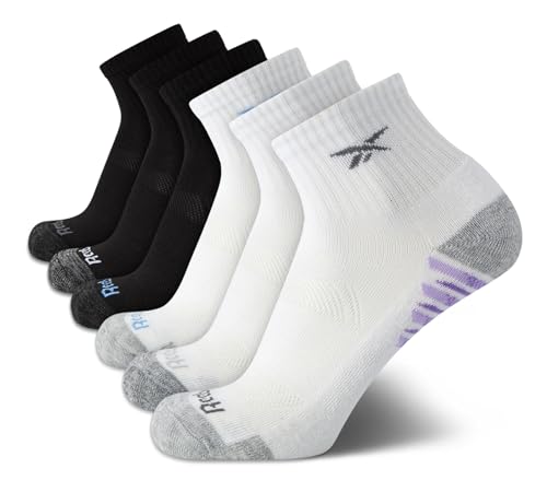 Image of Reebok Womens Quarter Socks 6 Pack Comfort Cushioned Athletic Socks | Moisture-wicking Fabric Keeps Feet Dry, Flexible Knit Hugs the Arch, Plush Footbed Absorbs Shock