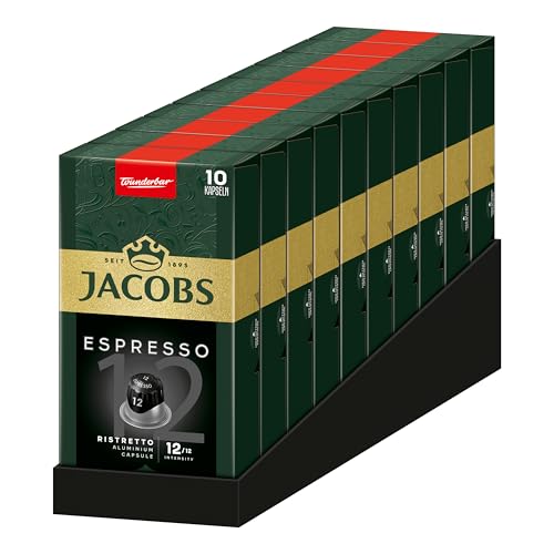 Jacobs Kaffeekapseln Espresso Ristretto, Intensität 12/12, 10 x 10 Getränke, Nespresso* kompatible Kaffee Kapseln, 100 Kapseln