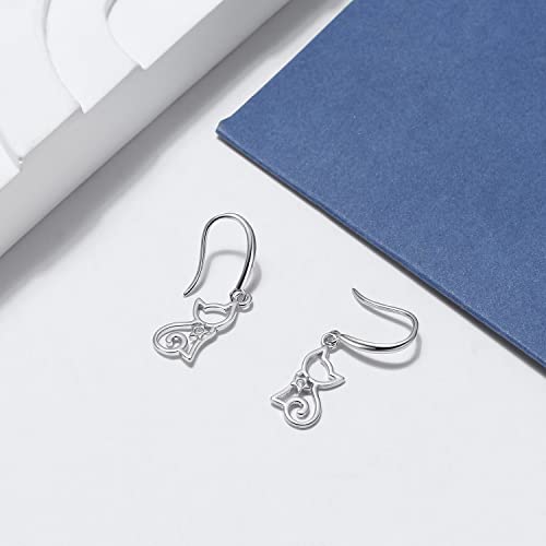 Ginger Lyne Collection Cute Kitty Cat Kitten Dangle Girls Earrings 18K Gold Plated Sterling Silver Drop Hook Fashion Jewelry Cat Animal Ear Ring Gifts Young Women Hypoallergenic Nickel Free #TOP1