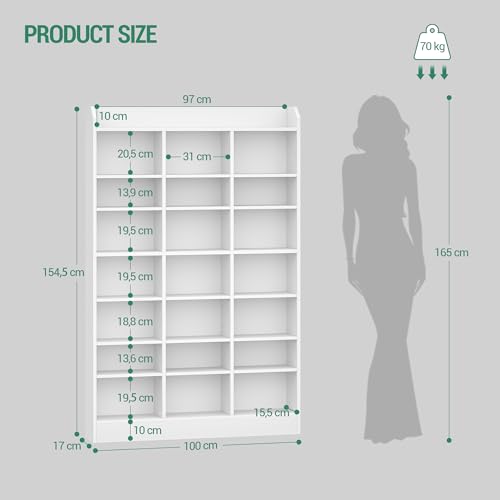 Hzuaneri CD/DVD Storage Rack, 747 CD Storage Tower, Storage Racks Shelf with Adjustable shelves, Media Display Stand Units for Living Room Study, 100 x 17 x 154.5 cm, White CR18003X - Image 2